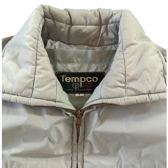 Vintage 80's Temco Goose Down Light Gray Coat Jacket with Foldable Hood Size L - Picture 4 of 10